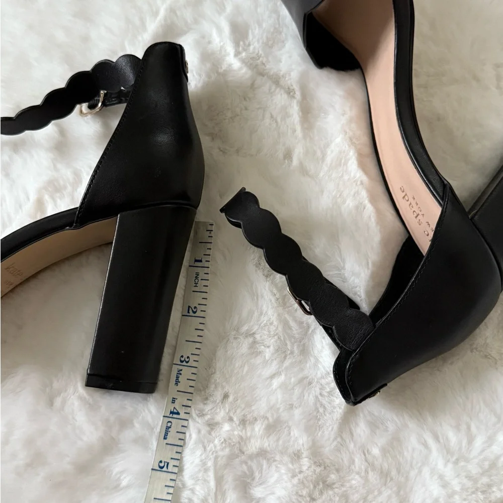 New Leather Kate Spade Black Scalloped Heels - Picture 4 of 4